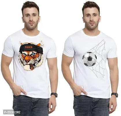 Stylish White Polycotton Half Sleeve Printed Round Neck Tees For Men Pack Of 2