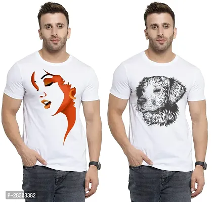 Reliable White Polycotton Printed Round Neck Tees For Men Pack Of 2-thumb0