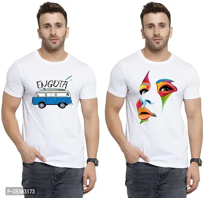 Reliable White Polycotton Printed Round Neck Tees For Men Pack Of 2