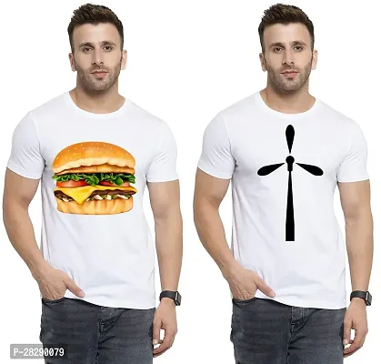 Stylish White Polycotton Half Sleeve Printed Round Neck Tees For Men Pack Of 2