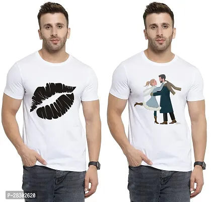 Stylish White Polycotton Half Sleeve Printed Round Neck Tees For Men Pack Of 2