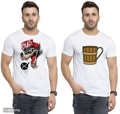 Stylish White Polycotton Half Sleeve Printed Round Neck Tees For Men Pack Of 2-thumb0