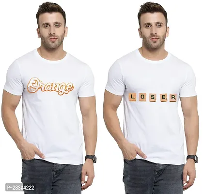 Reliable White Polycotton Printed Round Neck Tees For Men Pack Of 2