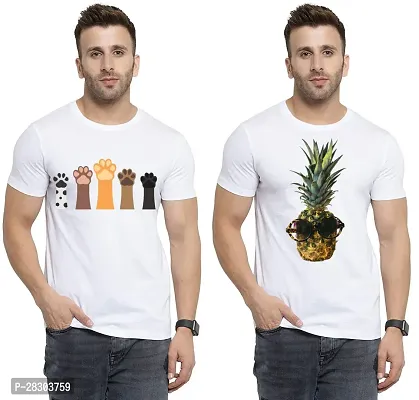 Reliable White Polycotton Printed Round Neck Tees For Men Pack Of 2