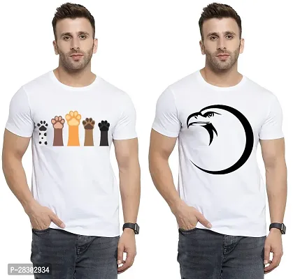 Stylish White Polycotton Half Sleeve Printed Round Neck Tees For Men Pack Of 2-thumb0