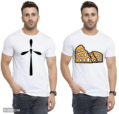 Stylish White Polycotton Half Sleeve Printed Round Neck Tees For Men Pack Of 2-thumb0