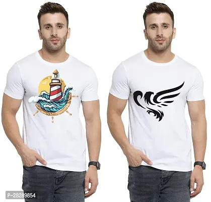 Stylish White Polycotton Half Sleeve Printed Round Neck Tees For Men Pack Of 2-thumb0