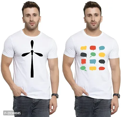 Stylish White Polycotton Half Sleeve Printed Round Neck Tees For Men Pack Of 2-thumb0