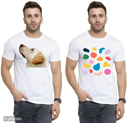 Reliable White Polycotton Printed Round Neck Tees For Men Pack Of 2