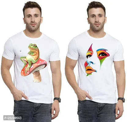 Stylish White Polycotton Half Sleeve Printed Round Neck Tees For Men Pack Of 2-thumb0