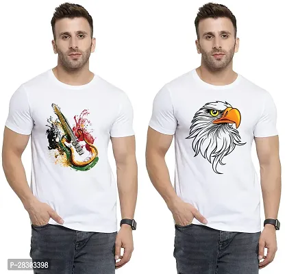 Reliable White Polycotton Printed Round Neck Tees For Men Pack Of 2