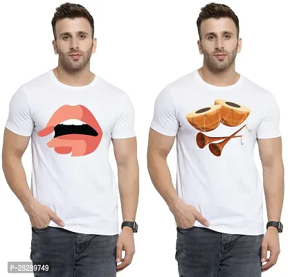 Stylish White Polycotton Half Sleeve Printed Round Neck Tees For Men Pack Of 2-thumb0