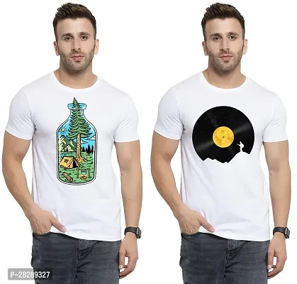 Stylish White Polycotton Half Sleeve Printed Round Neck Tees For Men Pack Of 2-thumb0