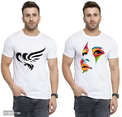 Stylish White Polycotton Half Sleeve Printed Round Neck Tees For Men Pack Of 2-thumb0