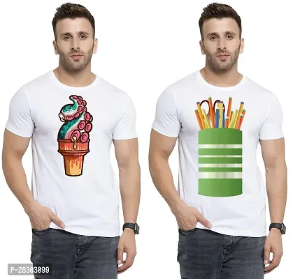 Reliable White Polycotton Printed Round Neck Tees For Men Pack Of 2-thumb0