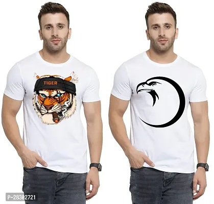 Stylish White Polycotton Half Sleeve Printed Round Neck Tees For Men Pack Of 2