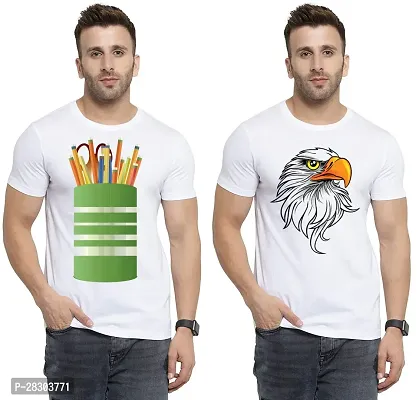 Reliable White Polycotton Printed Round Neck Tees For Men Pack Of 2