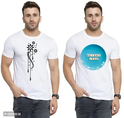 Stylish White Polycotton Printed Round Neck Tees For Men Pack Of 2-thumb0