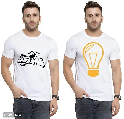 Reliable White Polycotton Printed Round Neck Tees For Men Pack Of 2