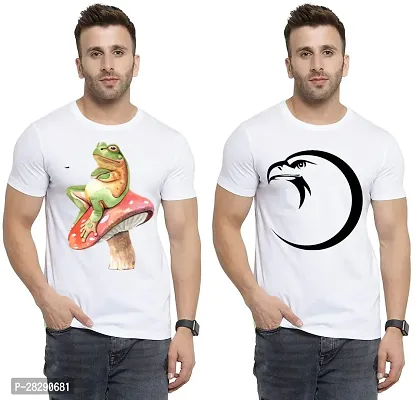 Stylish White Polycotton Half Sleeve Printed Round Neck Tees For Men Pack Of 2