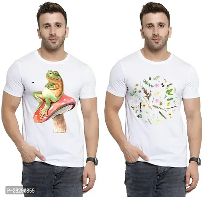 Stylish White Polycotton Half Sleeve Printed Round Neck Tees For Men Pack Of 2