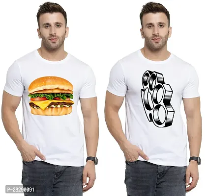 Stylish White Polycotton Half Sleeve Printed Round Neck Tees For Men Pack Of 2-thumb0