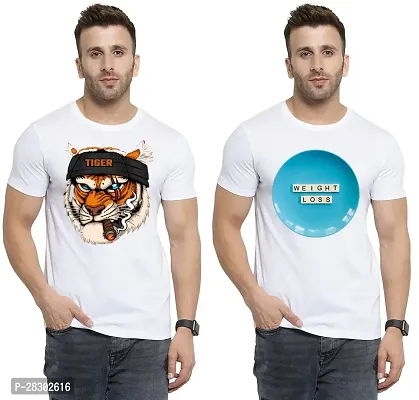 Stylish White Polycotton Half Sleeve Printed Round Neck Tees For Men Pack Of 2-thumb0