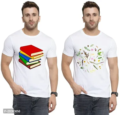 Reliable White Polycotton Printed Round Neck Tees For Men Pack Of 2