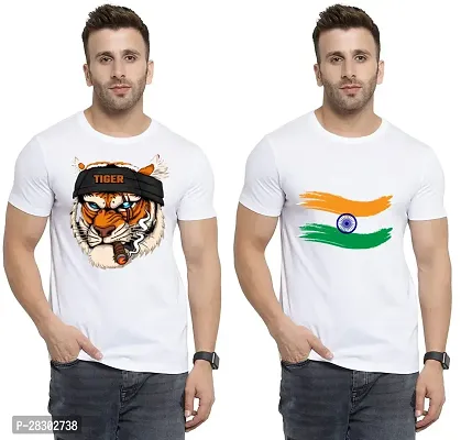 Stylish White Polycotton Half Sleeve Printed Round Neck Tees For Men Pack Of 2