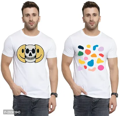 Reliable White Polycotton Printed Round Neck Tees For Men Pack Of 2-thumb0