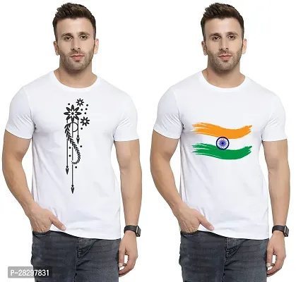 Stylish White Polycotton Printed Round Neck Tees For Men Pack Of 2