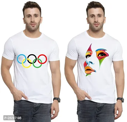 Stylish White Polycotton Printed Round Neck Tees For Men Pack Of 2