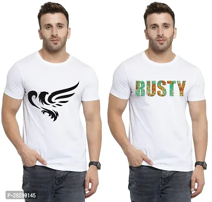 Stylish White Polycotton Half Sleeve Printed Round Neck Tees For Men Pack Of 2