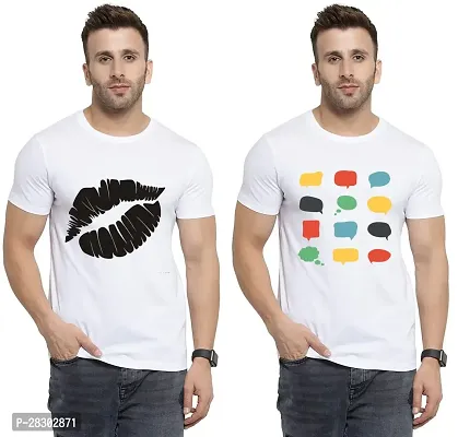 Stylish White Polycotton Half Sleeve Printed Round Neck Tees For Men Pack Of 2-thumb0