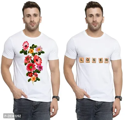 Reliable White Polycotton Printed Round Neck Tees For Men Pack Of 2-thumb0