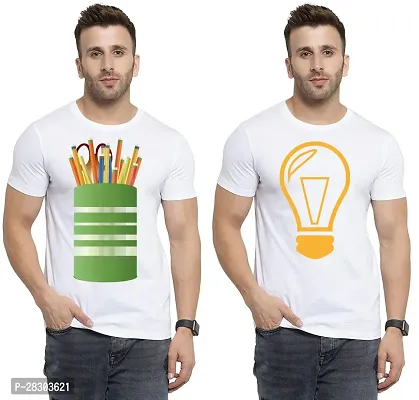 Reliable White Polycotton Printed Round Neck Tees For Men Pack Of 2