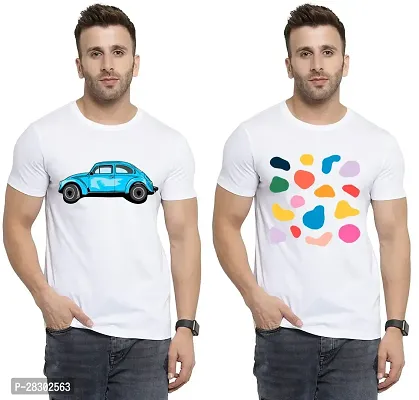 Stylish White Polycotton Half Sleeve Printed Round Neck Tees For Men Pack Of 2-thumb0