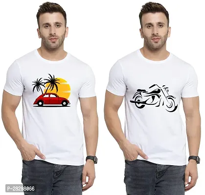 Stylish White Polycotton Printed Round Neck Tees For Men Pack Of 2-thumb0