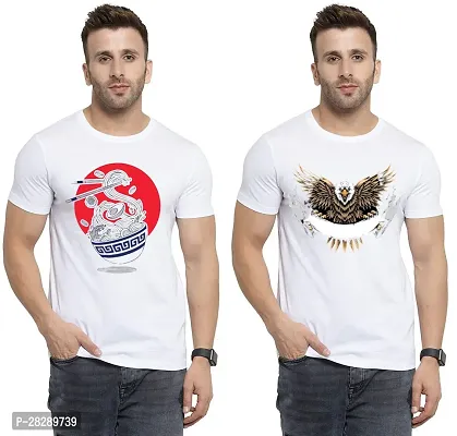 Stylish White Polycotton Half Sleeve Printed Round Neck Tees For Men Pack Of 2-thumb0