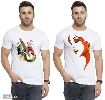 Reliable White Polycotton Printed Round Neck Tees For Men Pack Of 2