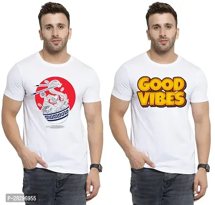 Stylish White Polycotton Half Sleeve Printed Round Neck Tees For Men Pack Of 2-thumb0