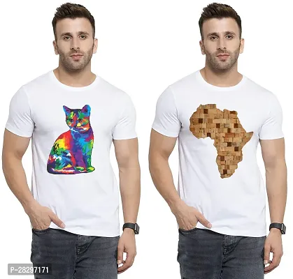 Stylish White Polycotton Printed Round Neck Tees For Men Pack Of 2