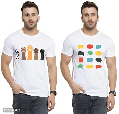 Reliable White Polycotton Printed Round Neck Tees For Men Pack Of 2