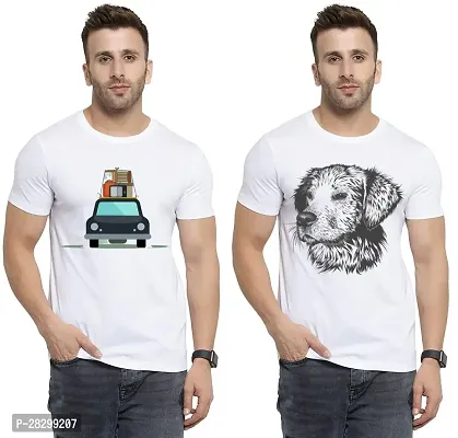 Stylish White Polycotton Half Sleeve Printed Round Neck Tees For Men Pack Of 2