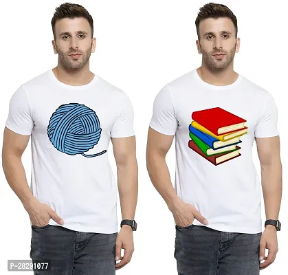 Stylish White Polycotton Half Sleeve Printed Round Neck Tees For Men Pack Of 2-thumb0