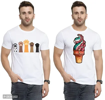 Reliable White Polycotton Printed Round Neck Tees For Men Pack Of 2-thumb0