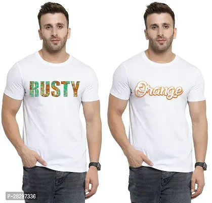 Stylish White Polycotton Half Sleeve Printed Round Neck Tees For Men Pack Of 2-thumb0