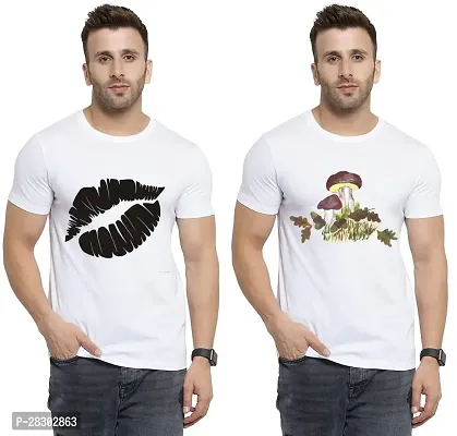 Stylish White Polycotton Half Sleeve Printed Round Neck Tees For Men Pack Of 2-thumb0