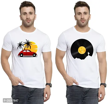 Stylish White Polycotton Printed Round Neck Tees For Men Pack Of 2-thumb0