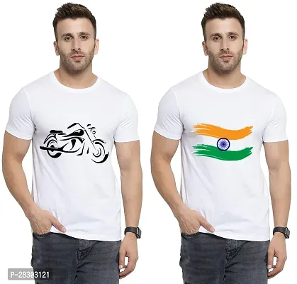 Reliable White Polycotton Printed Round Neck Tees For Men Pack Of 2